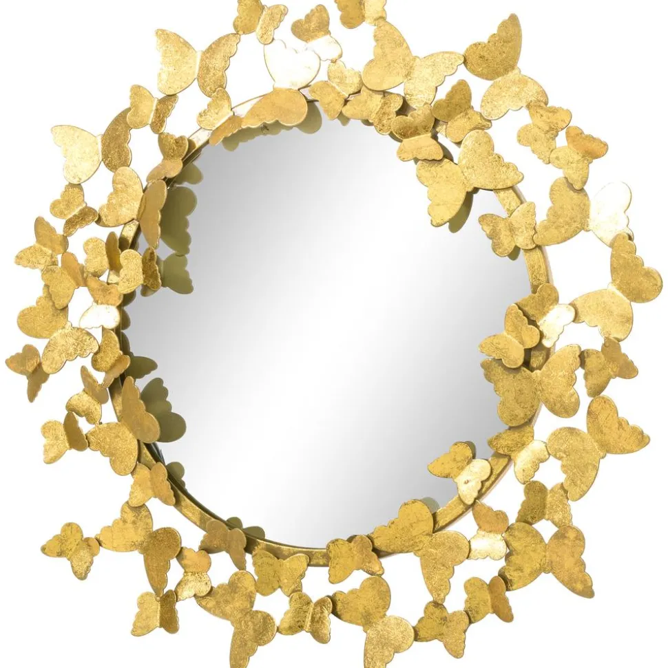 Espejo De Pared Redondo De Metal Butterfly, Estilo Vintage