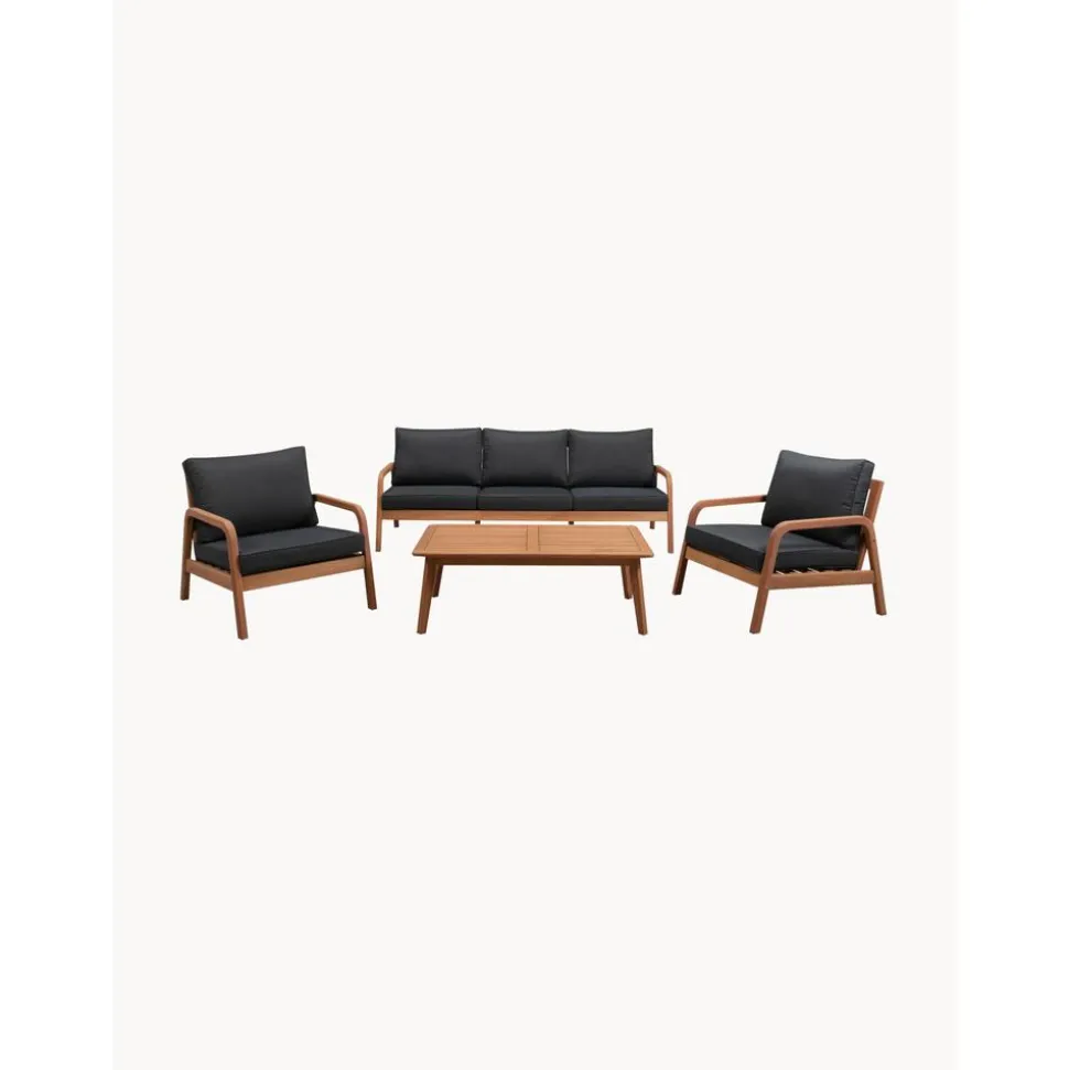 Set Lounge Para Exterior De Madera De Eucalipto Bergen, 4 Pzas.